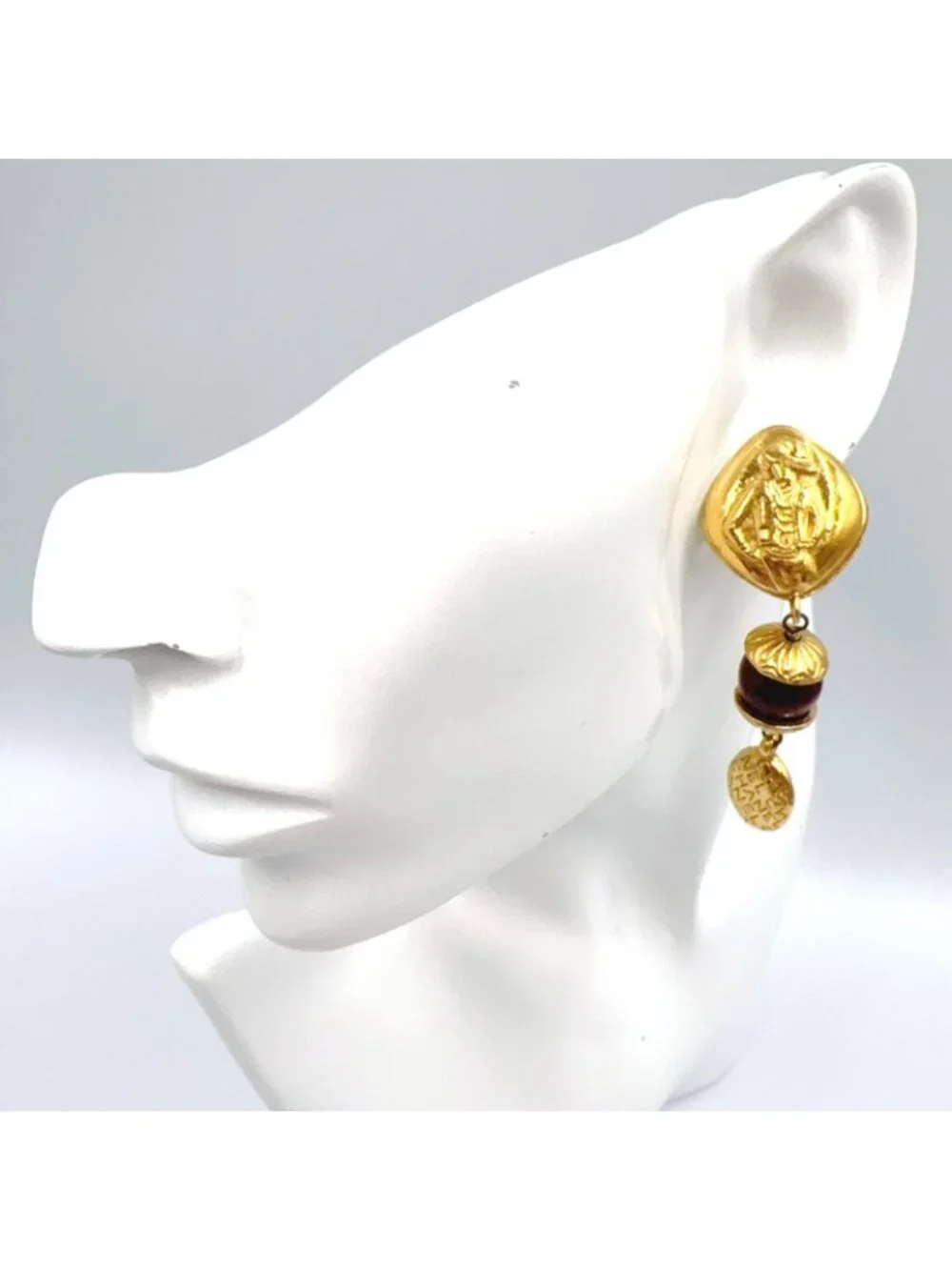 Chanel Gripoix Mademoiselle Gold Plated Red Earrings